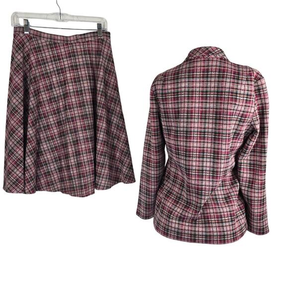 Vintage Ko Ko Knits Pink Plaid Flare Skirt and Blazer Women's 8 - Picture 2 of 6